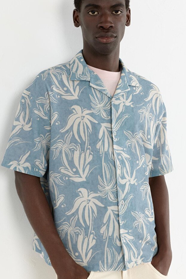 Mavi kısa kollu baskılı gömlek - 6