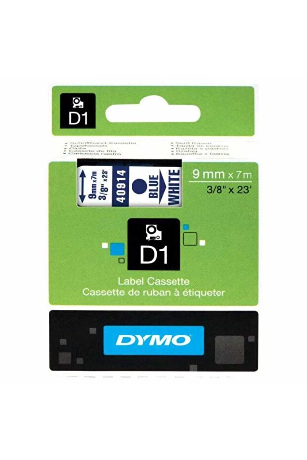 Dymo D1 40914 S0720690 9mm Blue Writing Ribbon Label Cassette to Compatible White Label