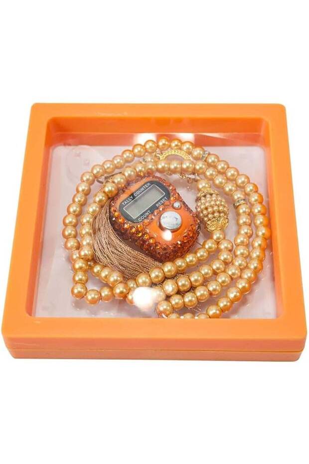 Digital Elegance 99 Glass Bead Tasbeeh Gift Set with Digital Counter Orange