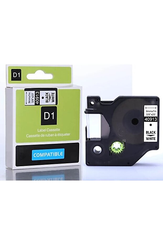 D1 40913 S0720680 9mm Black Text Ribbon Label Cassette on Compatible White Label