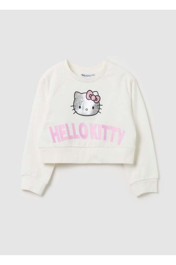 Cropped-Fit Sweatshirt With Hello Kitty Print