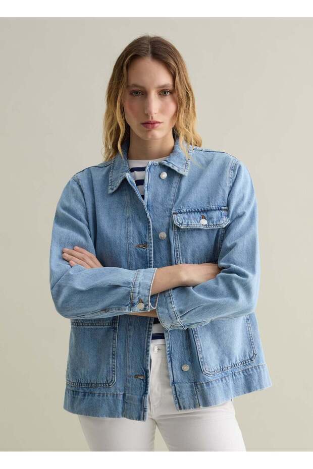 Denim Shacket With Belt