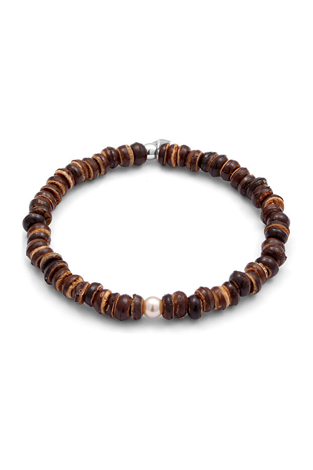 Náramek Pánský náramek Syntetická kokosová perla 925 Sterling Silver Festival 19 cm - 1