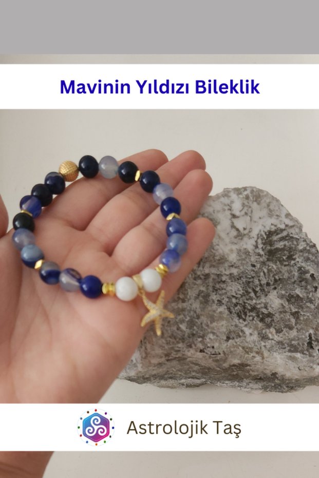 Star of the Blue Natural Stone Bracelet with Star Charm – Certified – Blue Agate – Moonstone