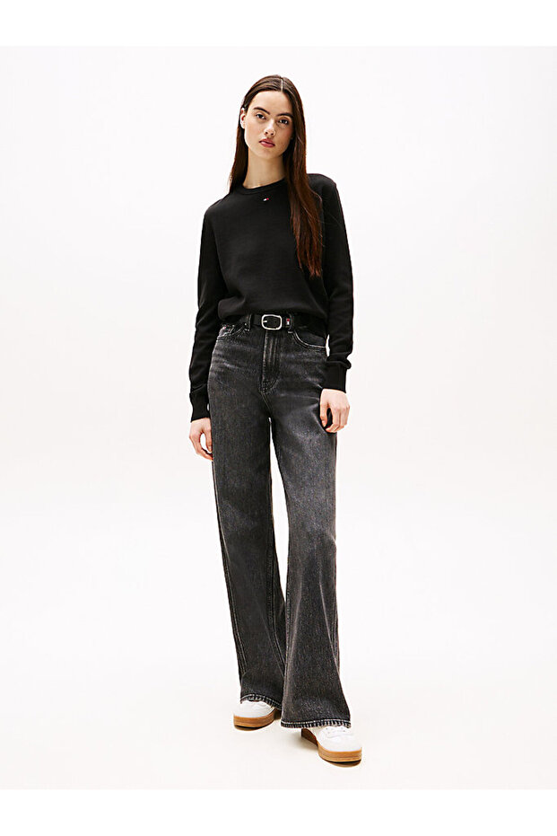 Sweter damski z okrągłym dekoltem i bawełny – czarny - 3