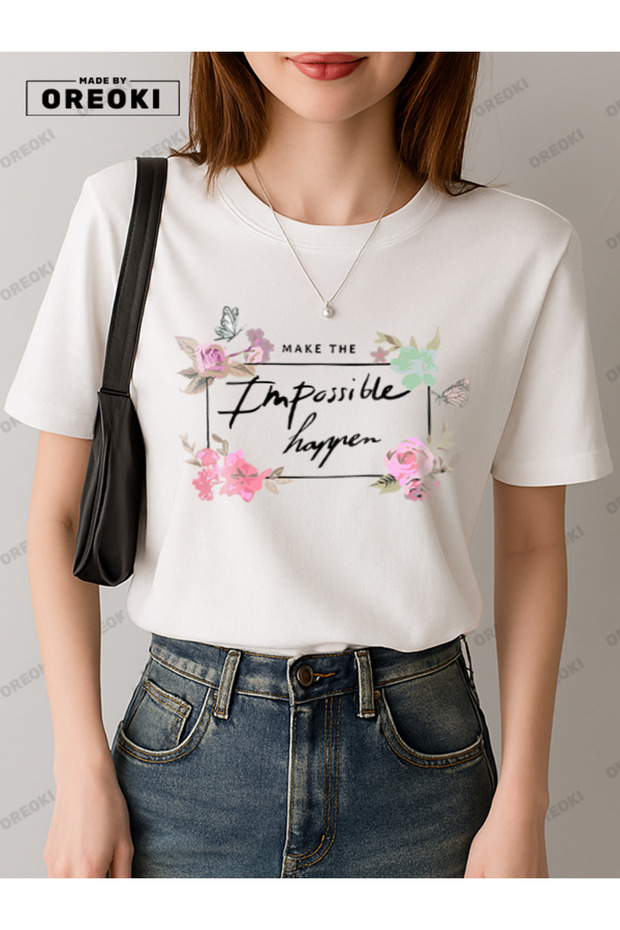 The Impossible Comes True Printed Cotton Fabric Girl White T-Shirt