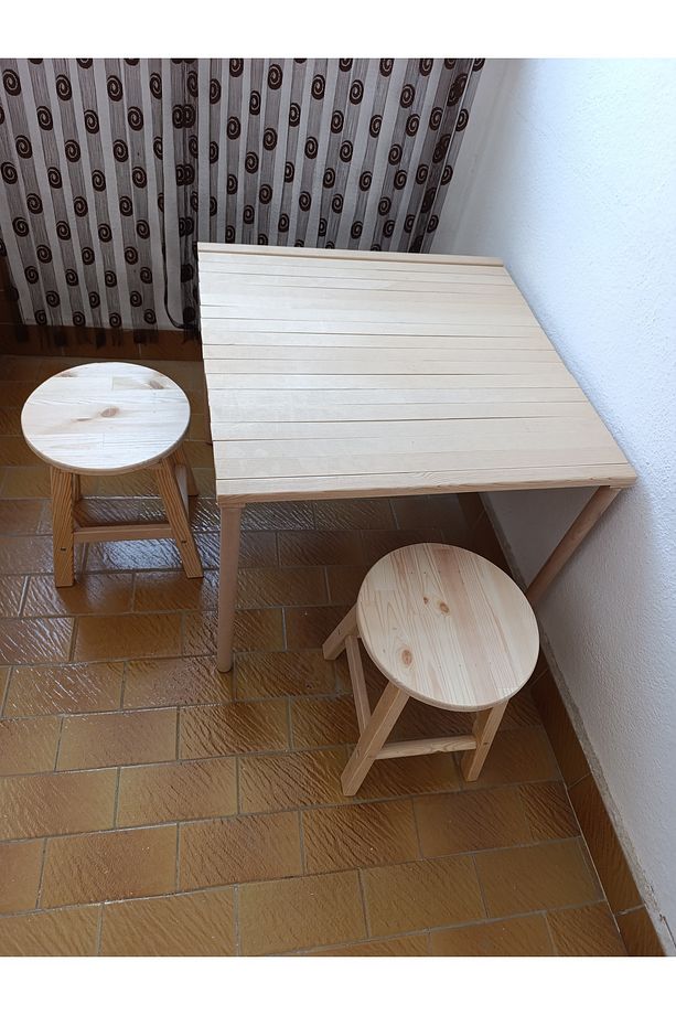 Ahşap küçük yuvarlak tabure, çocuk taburesi, piknik, kamp taburesi - 4