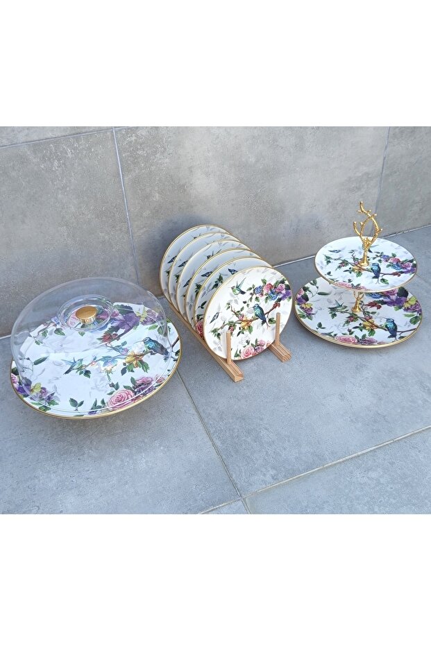 مجموعة أطباق تقديم الكيك من السيراميك على شكل طائر مكونة من 8 قطع - 3