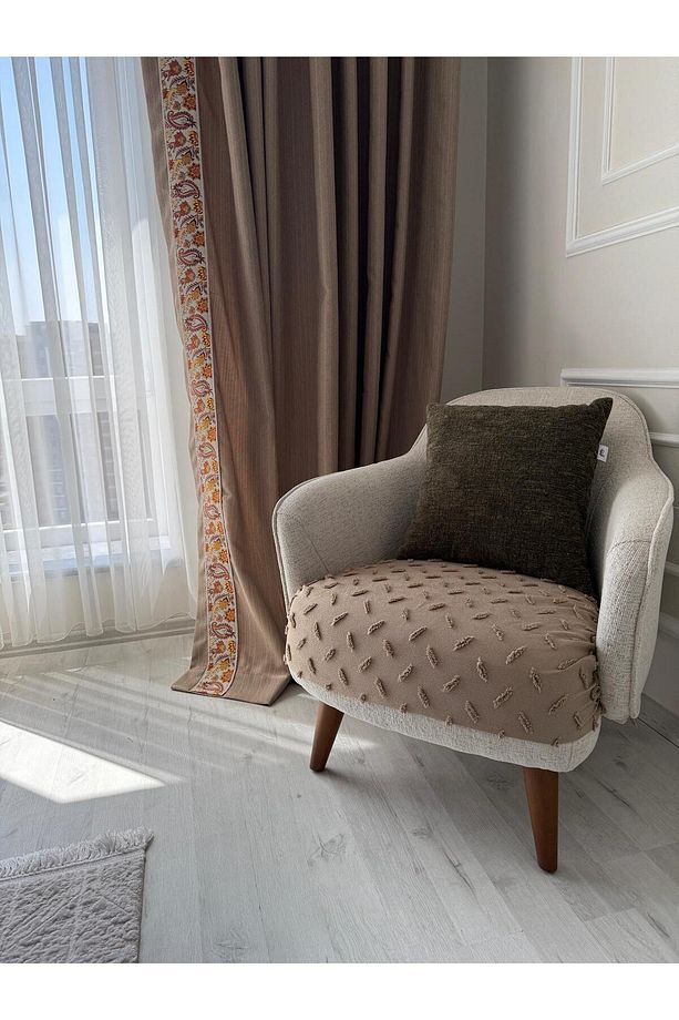 Bohem Püsküllü Oturma Yerini Kapatan Koltuk Örtüsü Berjer Örtüsü / Koltuk Şalı 70 x 95 Bej - 3