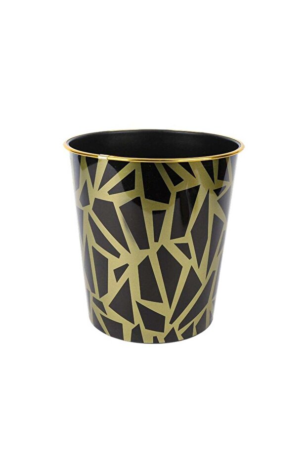 Black Plastic Trash Can 26×24.5 cm Gold-Edged Pattern