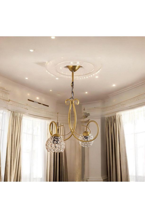 Şık Taşlı Gold 2'li Avize, Modern ve Parlak Tasarım - 1
