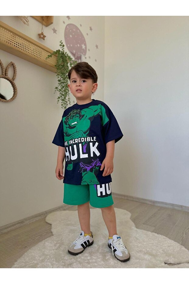 hulk yeşil dev adam baskılı şortlu takım - 1