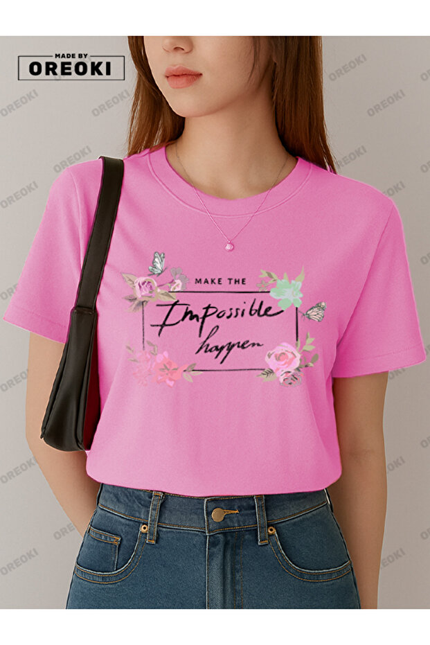 The Impossible Comes True Printed Cotton Fabric Girl Pink T-Shirt