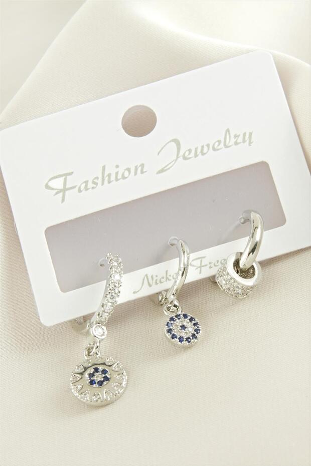 3 Pieces Evil Eye Zircon Stone Earrings