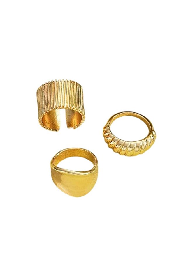 Irregular Opening 3-Piece Gold Color Ring Set