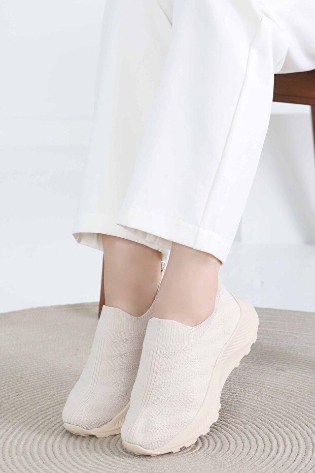 Kadın Bej Triko Ayakkabı - 27391 - 5