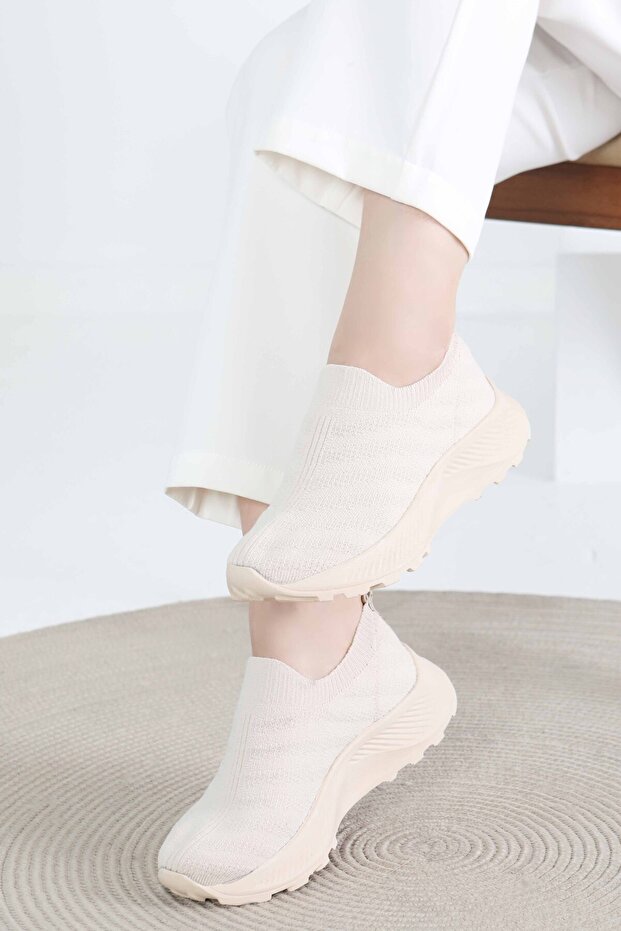 Kadın Bej Triko Ayakkabı - 27391 - 4