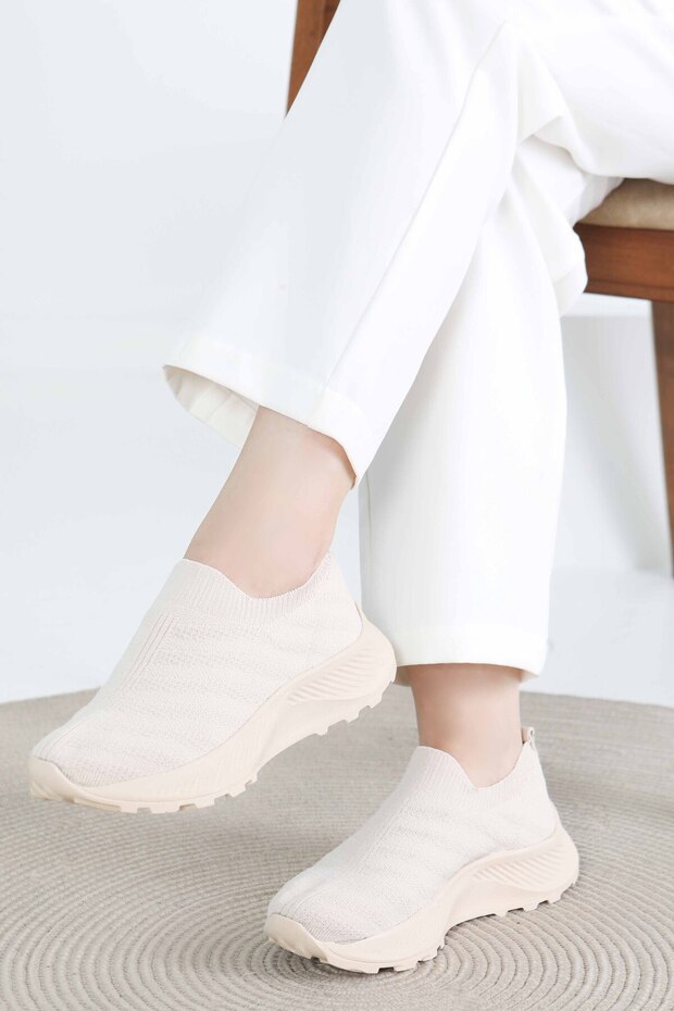 Kadın Bej Triko Ayakkabı - 27391 - 3