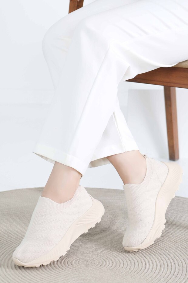 Kadın Bej Triko Ayakkabı - 27391 - 2