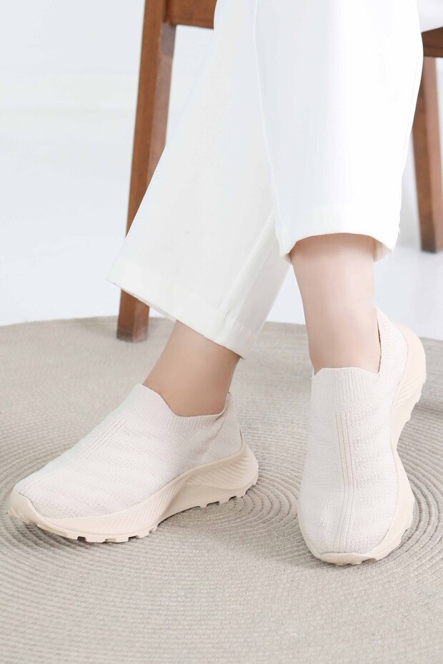 Kadın Bej Triko Ayakkabı - 27391 - 1