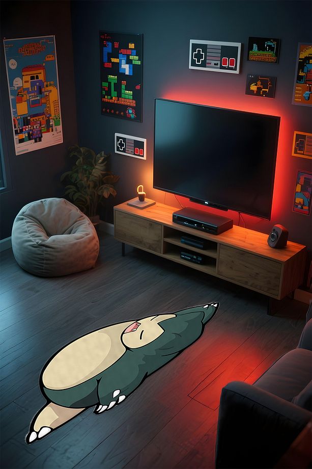 Özel Kesimli Desenli Anime & Gamer Halısı Kaymaz Taban Makinede Yıkanabilir Genç Odası Halısı - 1