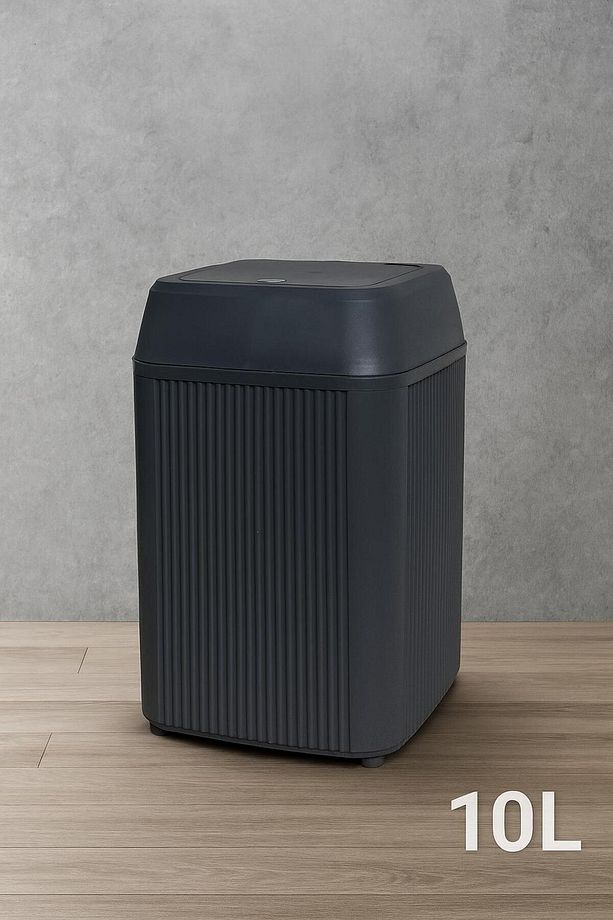 Çizgili Click Kapak Kare Çöp Kovası 10 Litre Banyo Mutfak Çöp Kutusu - 1