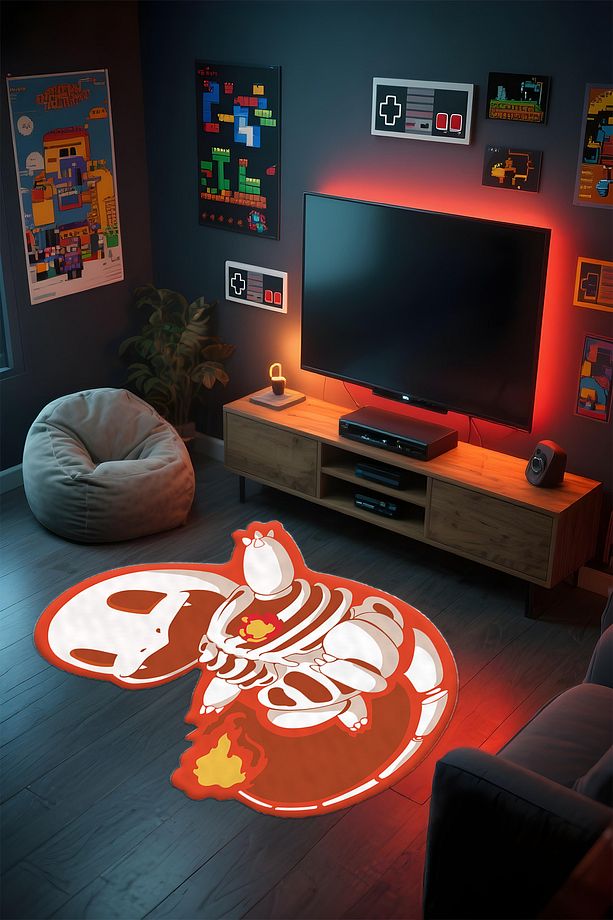 Özel Kesimli Desenli Anime & Gamer Halısı Kaymaz Taban Makinede Yıkanabilir Genç Odası Halısı - 1