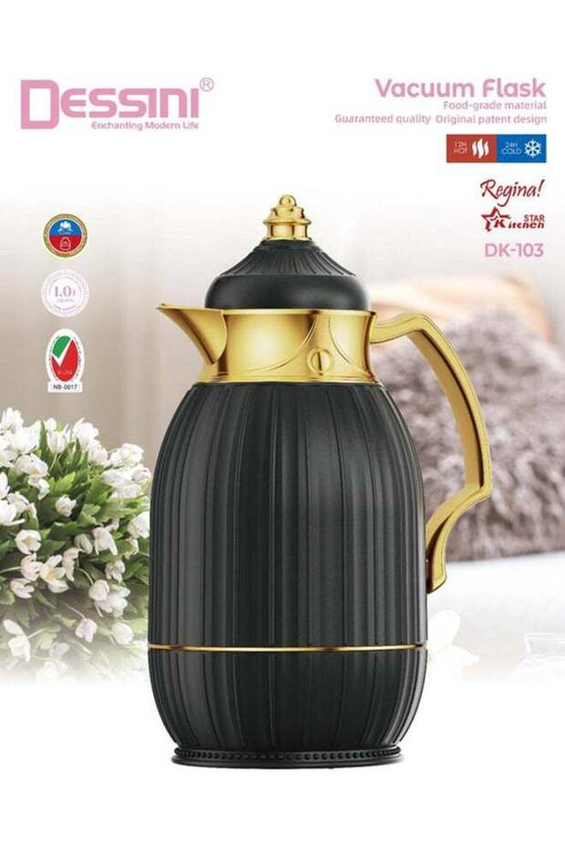 Tea & Coffee Vacuum Flask 1L Dk103 Black/Gold