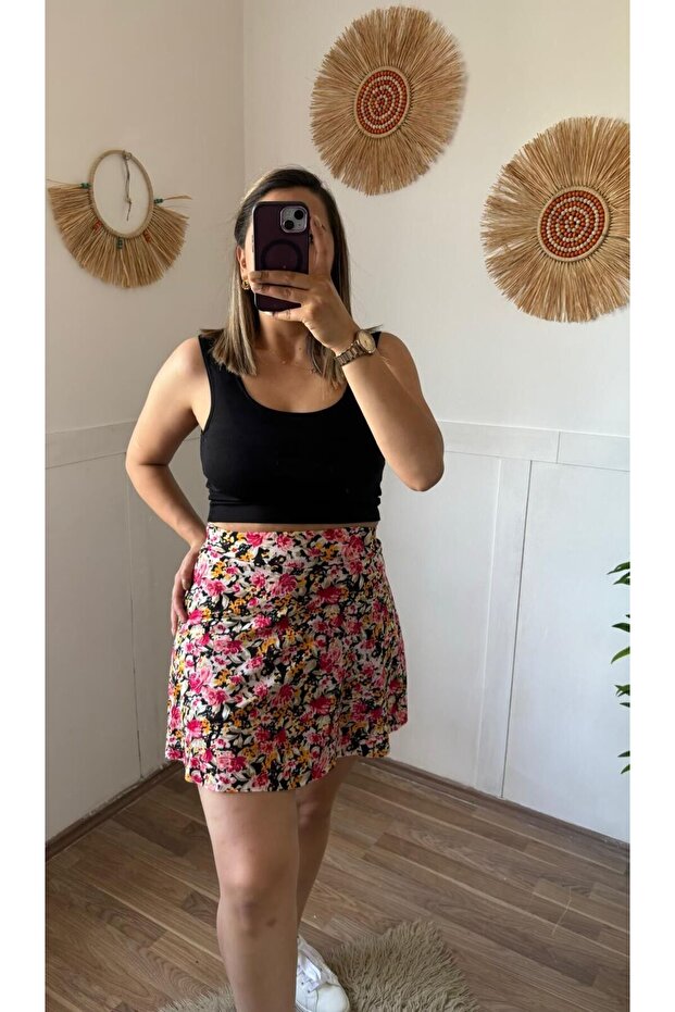 Desenli Şort Etek - 1