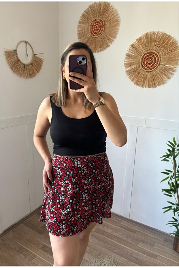 Desenli Şort Etek - 1