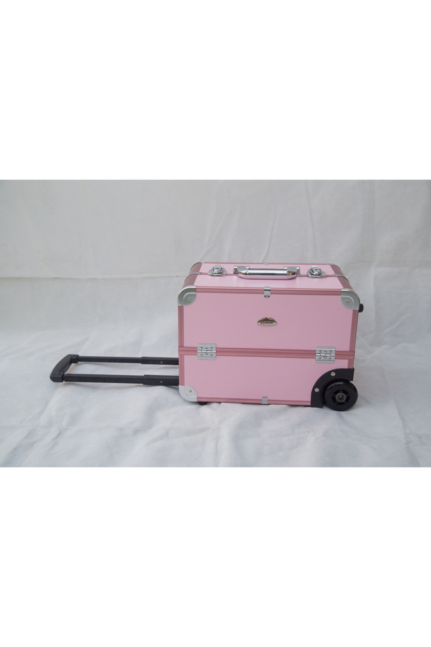 Rolling Wheeled Storage Organizer Makeup Trolley Cosmetics Suitcase Pink