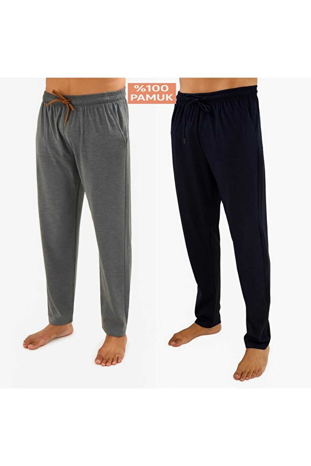 Men's Cotton Navy Blue & Antarsite 2-Piece Single Bottom Pajamas - Seasonal Pajama Bottoms