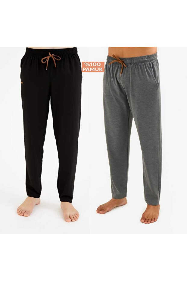 Men's Cotton Anthracite-Black 2-Piece Single Bottom Pajamas - Seasonal Pajama Bottoms