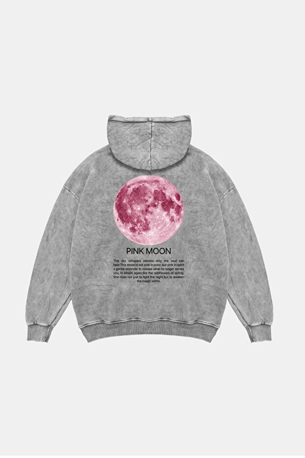 Pink Moon Oversize Unisex Washable White Hoodie