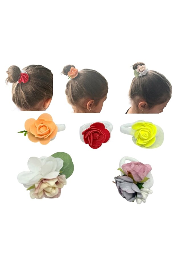 Set 5 elastice de păr cu flori artificiale - 2