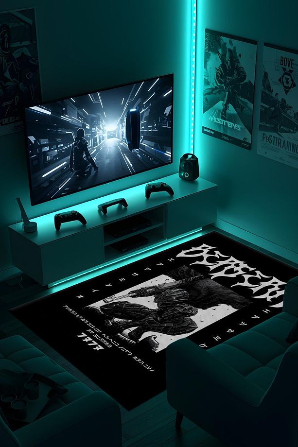Desenli Anime & Gamer Halısı Kaymaz Taban Makinede Yıkanabilir Genç Odası Halısı - 4