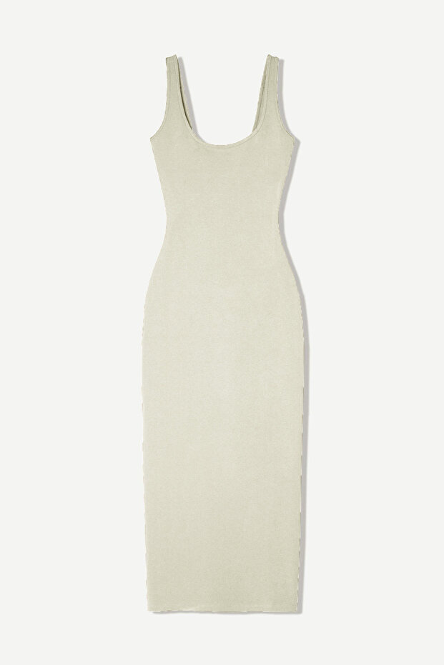 Women's Light Beige Strap Midi Dress