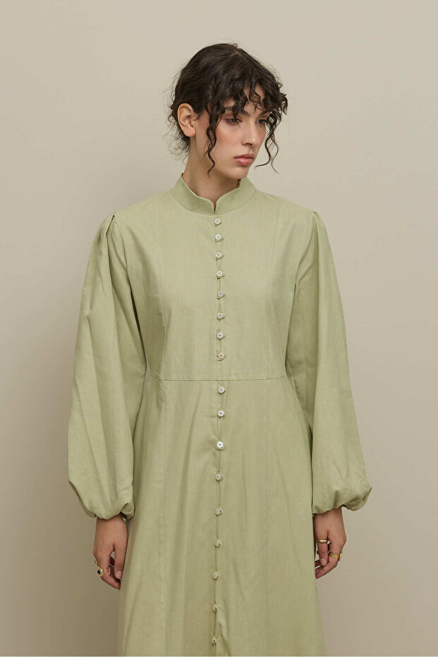 Britli Lyocell Keten Elbise Mint - 5