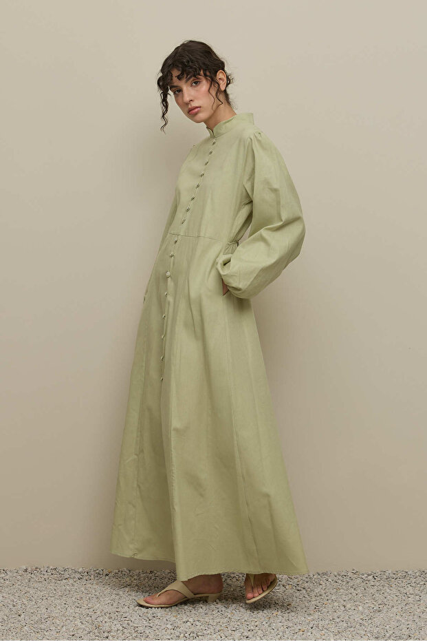 Britli Lyocell Keten Elbise Mint - 1