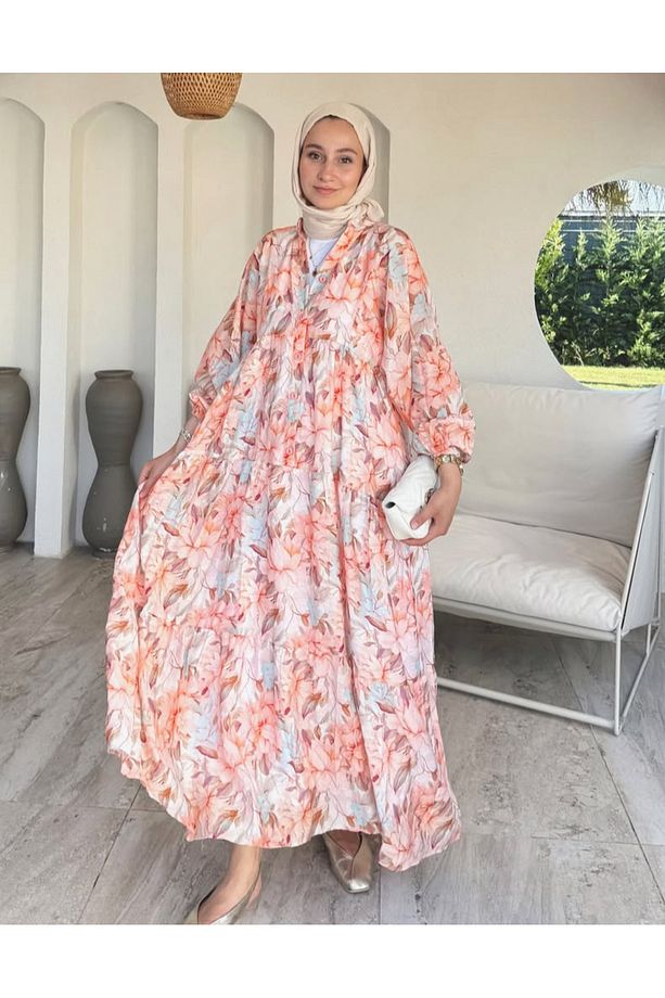YENİ SEZON ÇİÇEK DESENLİ MANGO KUMAŞ ELBİSE - 3