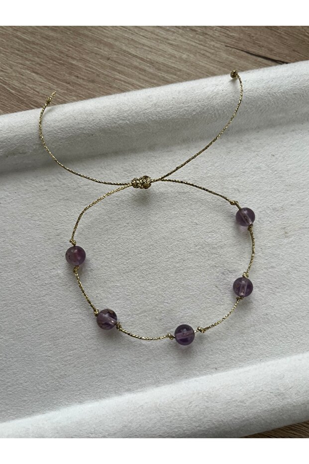 Ametrine Stone Gold Thread Adjustable Bracelet & Anklet Handmade