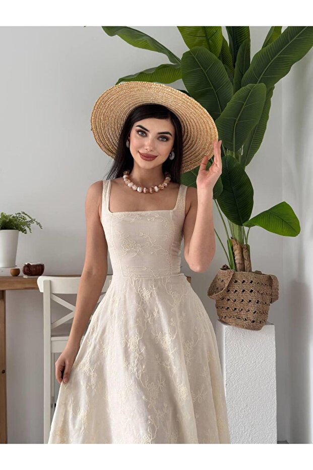 Cuper Çiçek Detaylı Elbise - 4