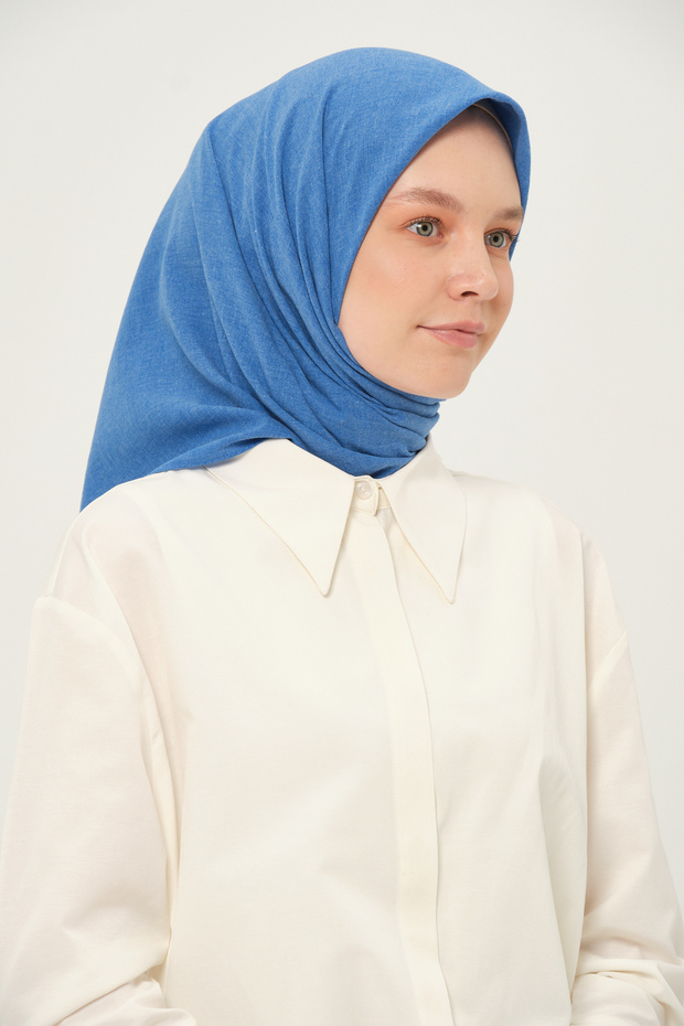 وشاح مربع من القطن متعدد الألوان، قماش قطني أزرق قابل للتنفس