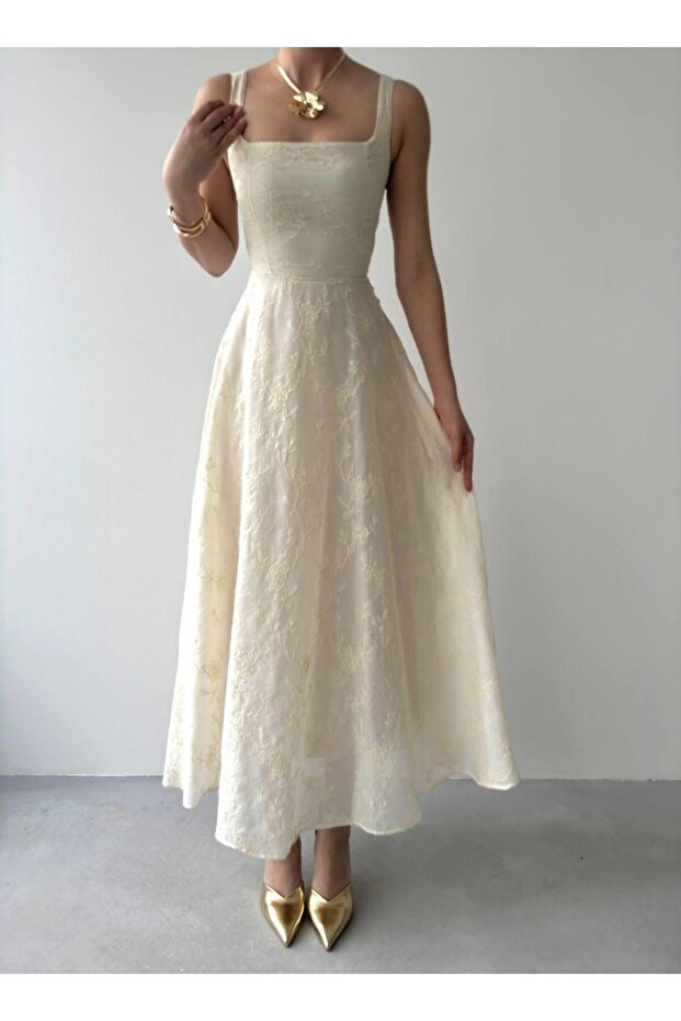 Cuper Çiçek Detaylı Elbise - 5