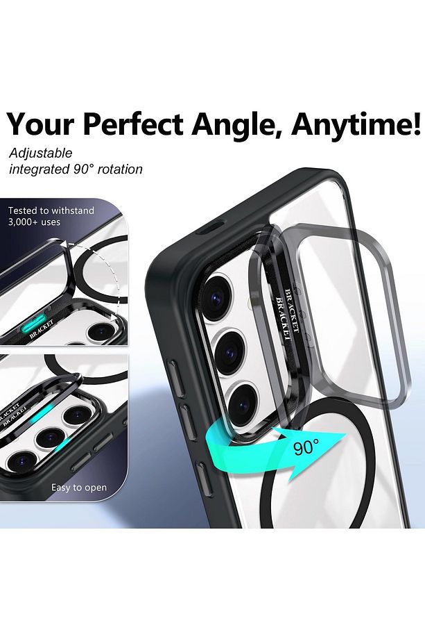 Samsung Galaxy A55 Kılıf Standlı Mika Magsafe Hassas Buton Metal Tuşlu +Kamera Lens Cam Hediyeli Set - 2