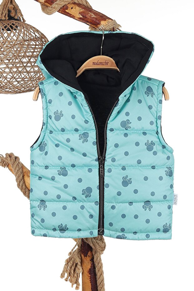 Water Green Hoodie Zipper Inside Lining Children's down Vest