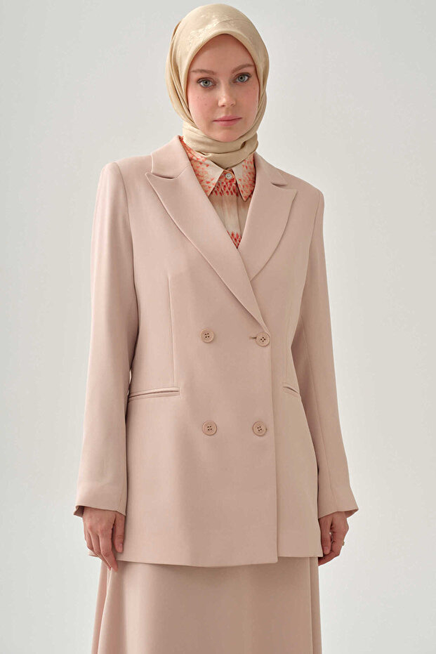 Kruvaze Basic Ceket - Bej - 1