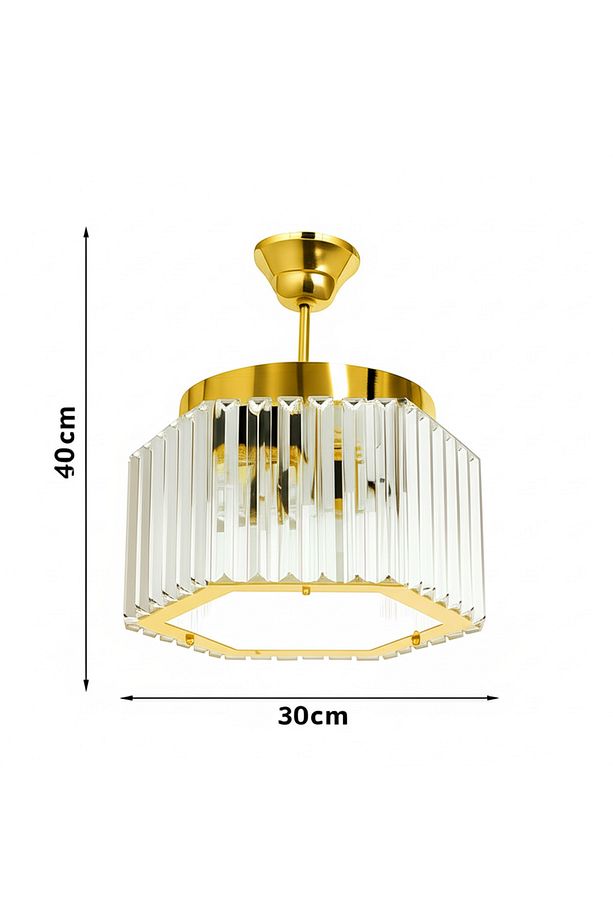 Altıgen Kristal Taşlı 30cm Sarkıt Gold Avize, şık ve parlak dekoratif aydınlatma - 4