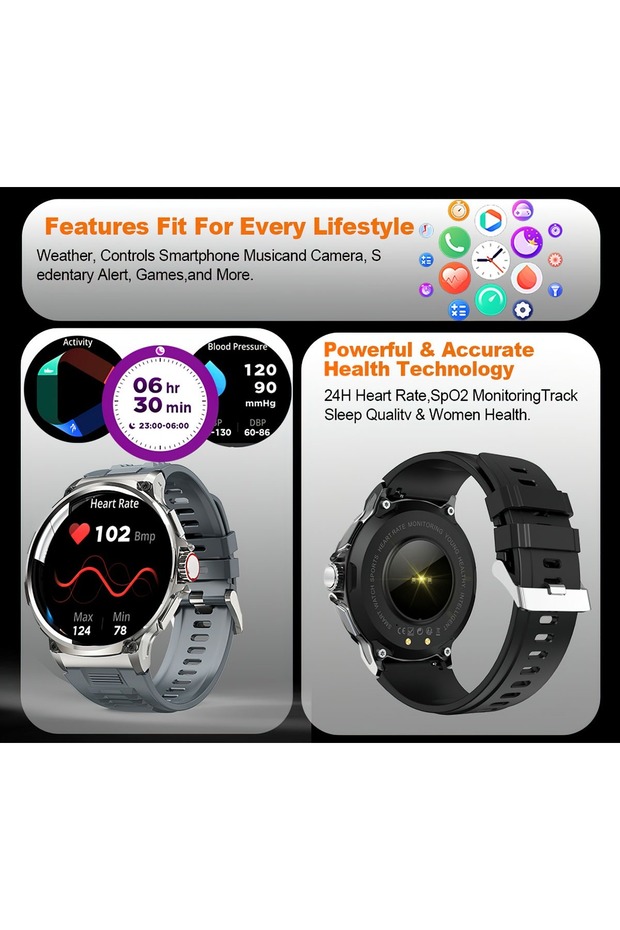 SQ69 Smartwatch, voice call, notifications, health monitoring, physical activities – Gray - 3