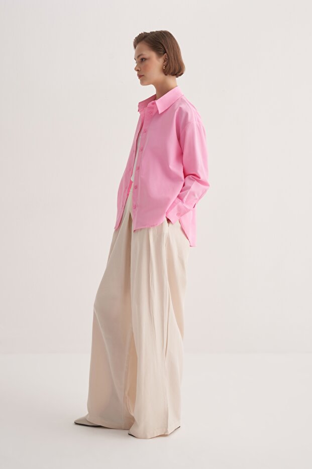 Kadın Poplin Basic Gömlek Açık Pembe - 3